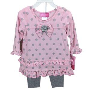 Goodlad Baby Girls Leggings Set 18M Pink Polka Dot Dress & Gray